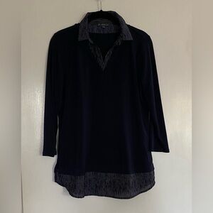 Navy Blue Women's Top with Striped Details